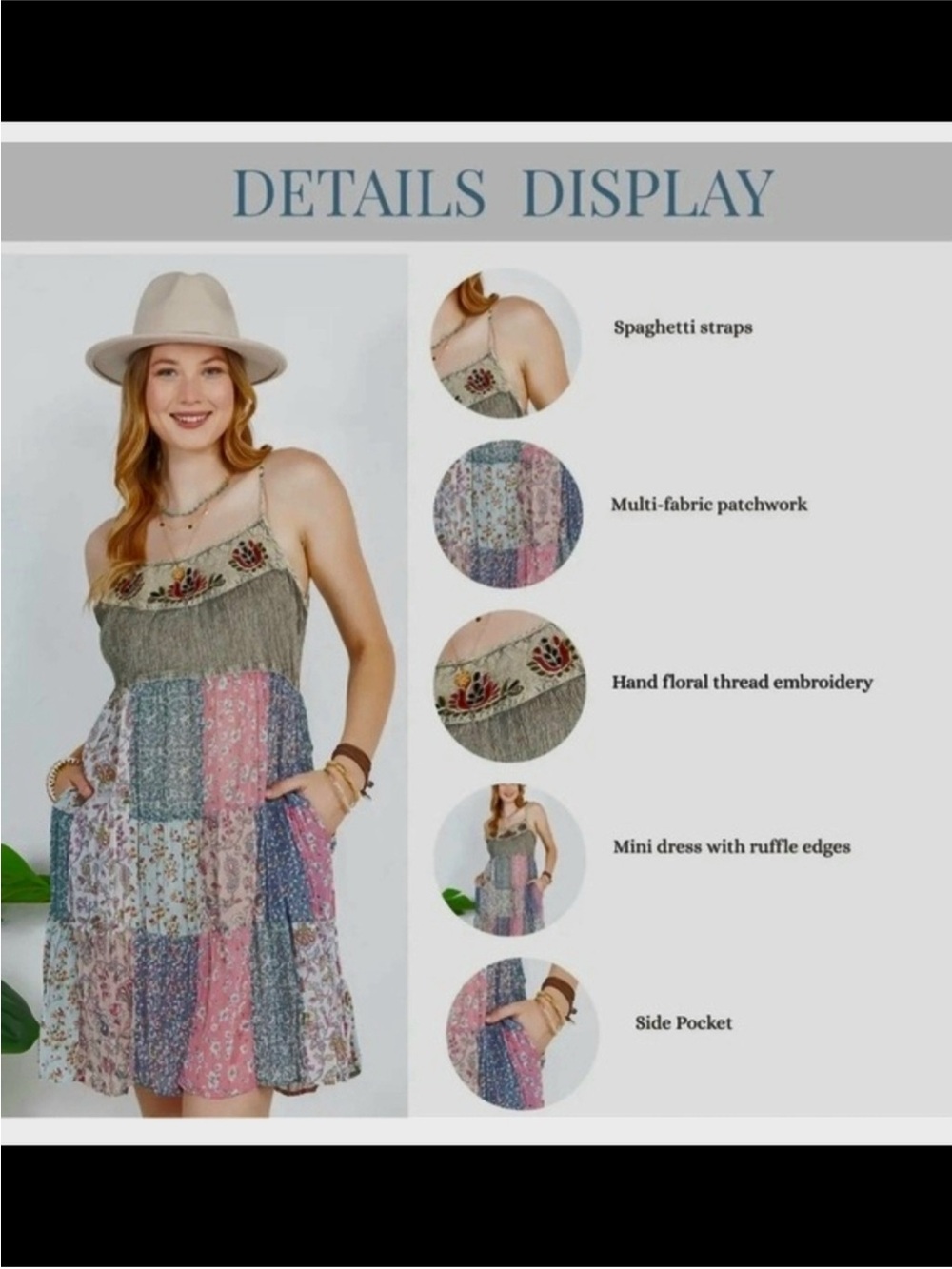 NWT: Young Threads Embroidered Mixed Patchwork Mini Dress• Medium - Picture 6 of 6